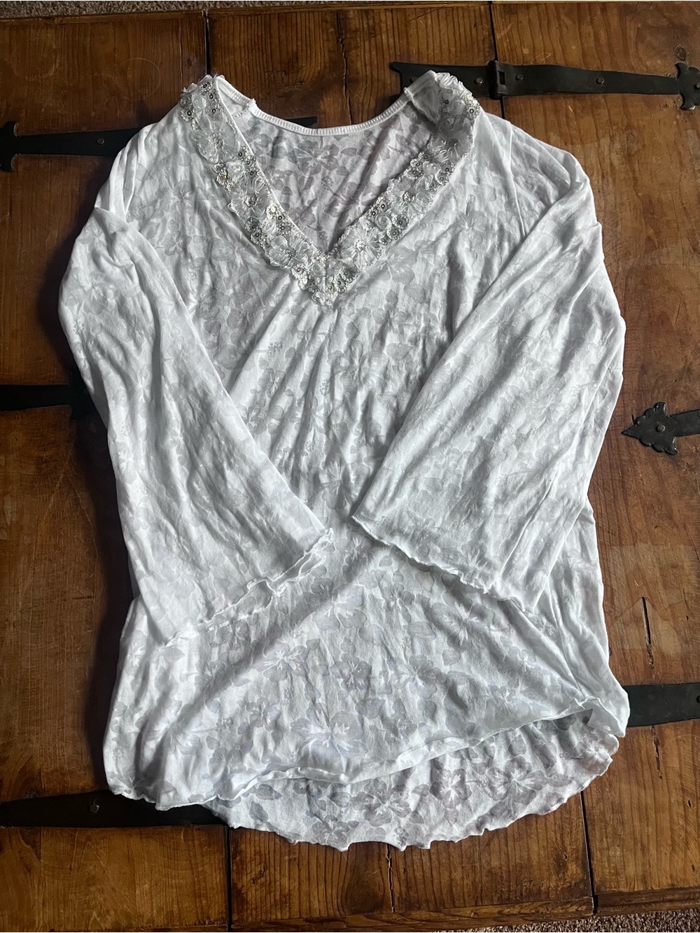 Y2K Whimsical Fairycore White V-Neck Embellished Women's Top